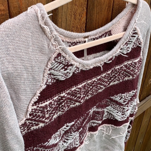 Free People Beautiful Thick Knit maroon and grey Sweater S - Picture 5 of 9